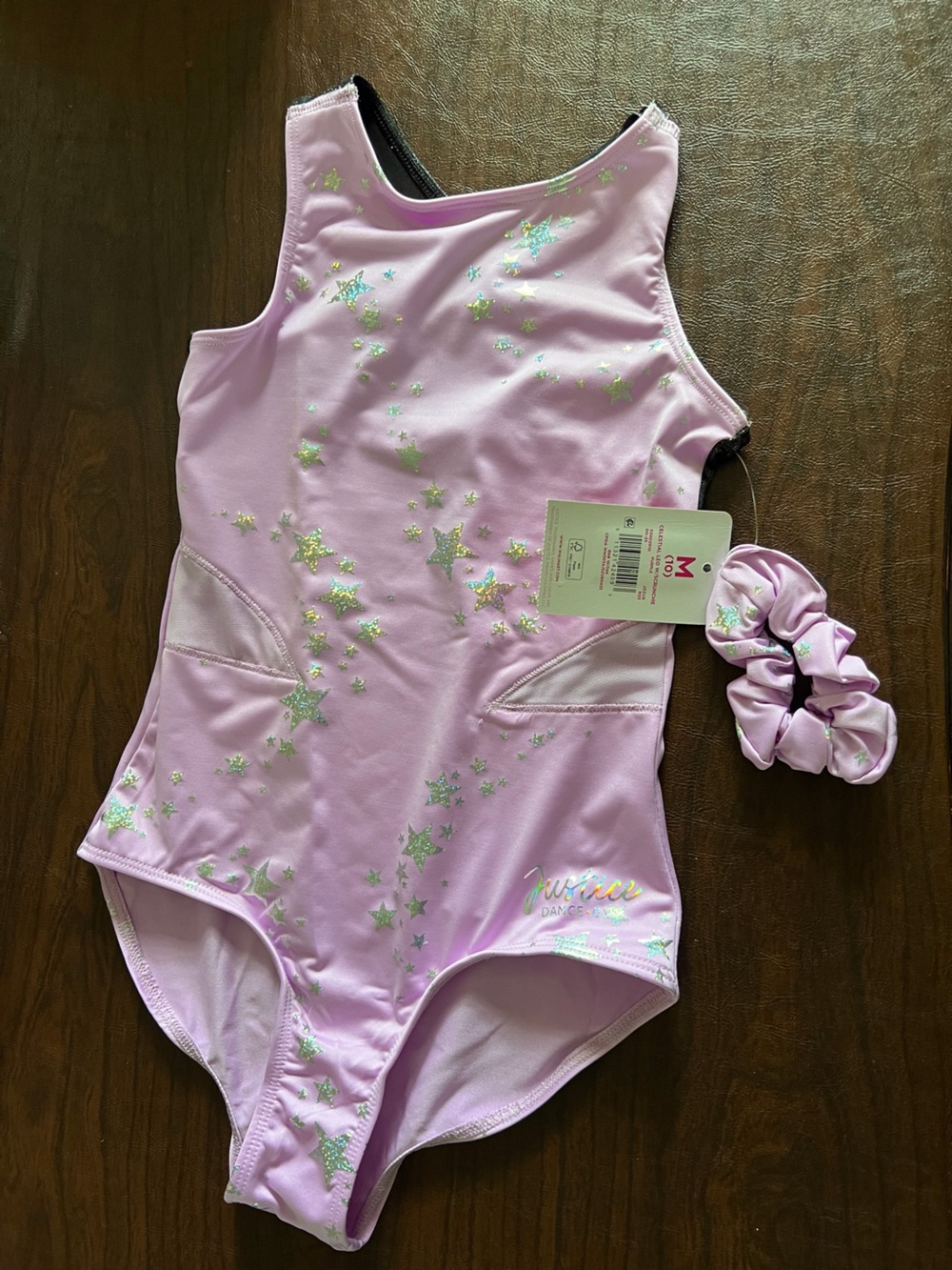 Justice Lilac Sparkle Star Girls Leotard with Scrunchie
